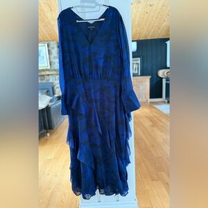 Banana Republic Blue Camouflage like pattern Ruffle Midi Dress -